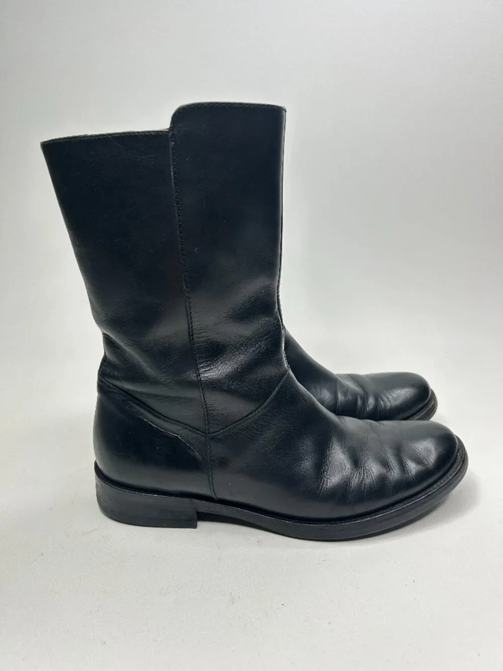 J CREW Black Calf Skin Leather Minimalist Mid-Calf Boots sz 7.5